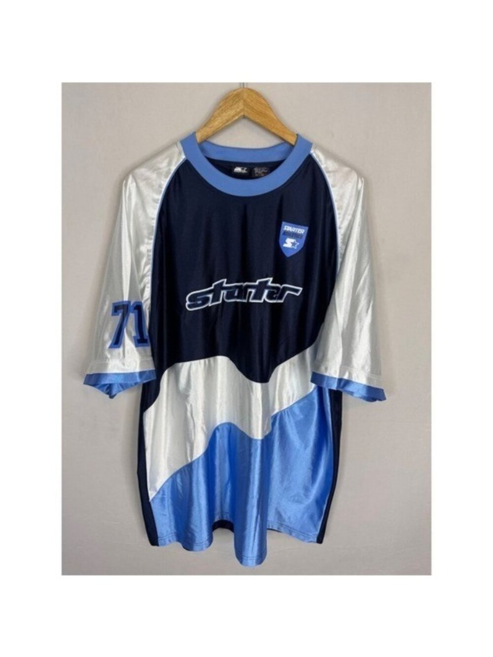 Vintage Starter Athletics Mens XL Colorblock Jersey Navy Blue Silver 71 Logo